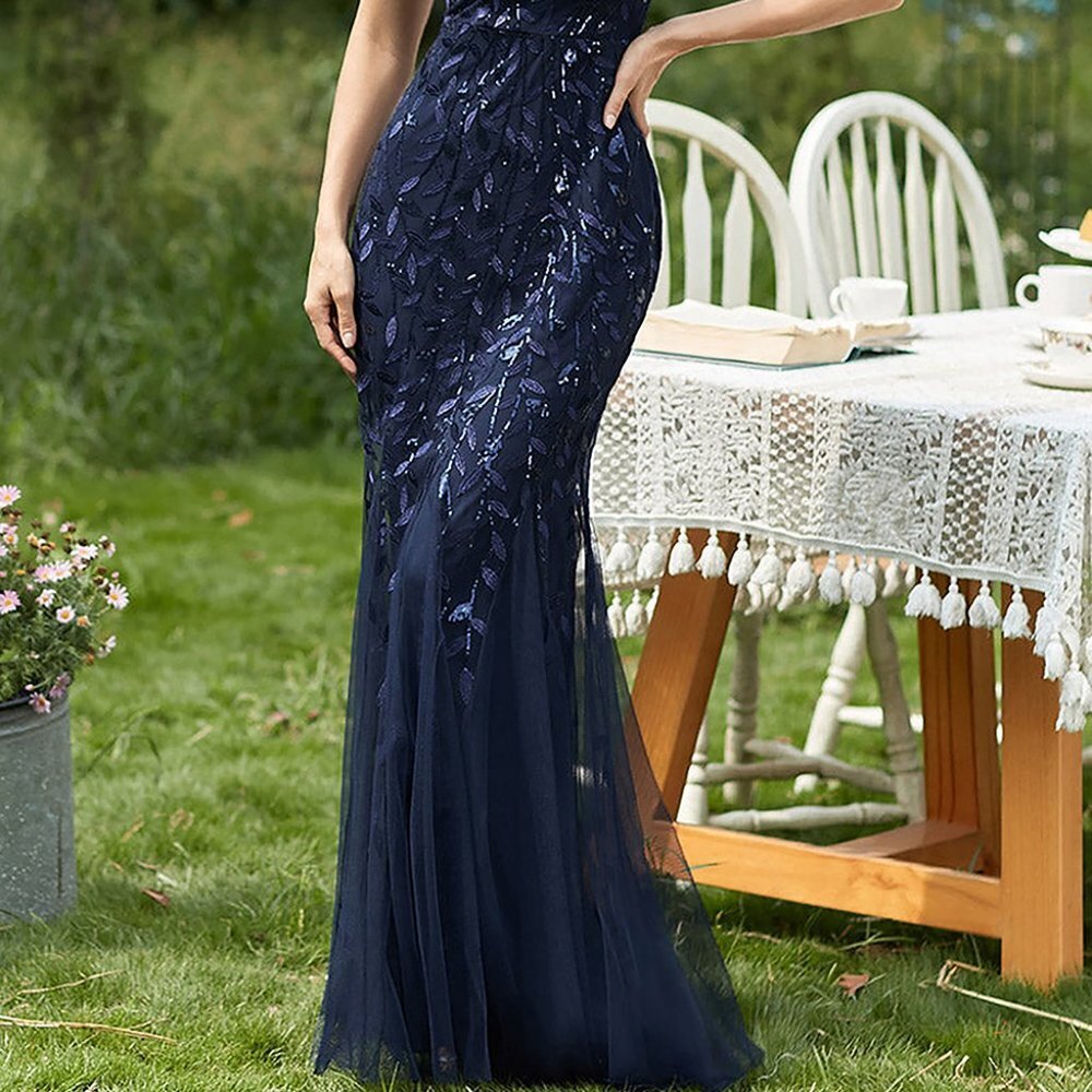 NEW NAVY MOTHER OF BRIDE EVENING FORMAL SHEATH GLITTERY LONG DRESS GOWN AC7707 - Picture 2 of 7